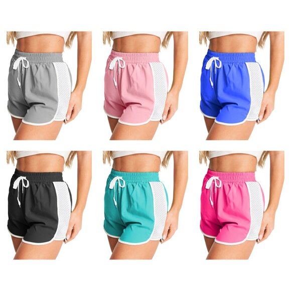 Women's Active Durable Flexible Workout Gym Chic Mesh Patchwork Detailing Shorts - Picture 6 of 15
